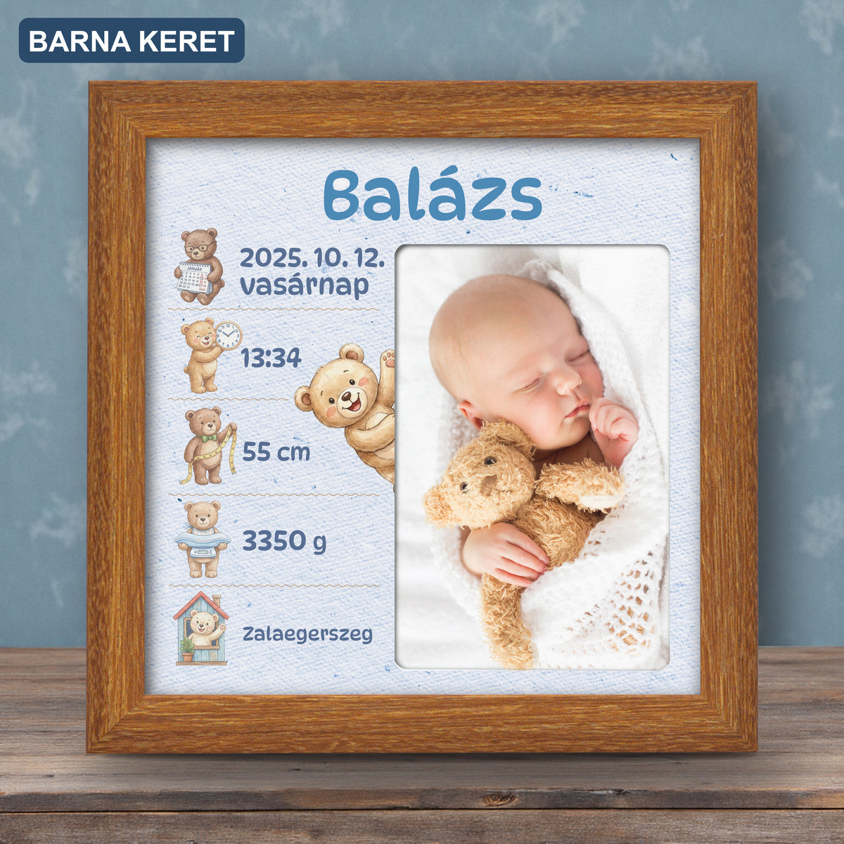 Baba képkeret születési adatokkal - Macikaland