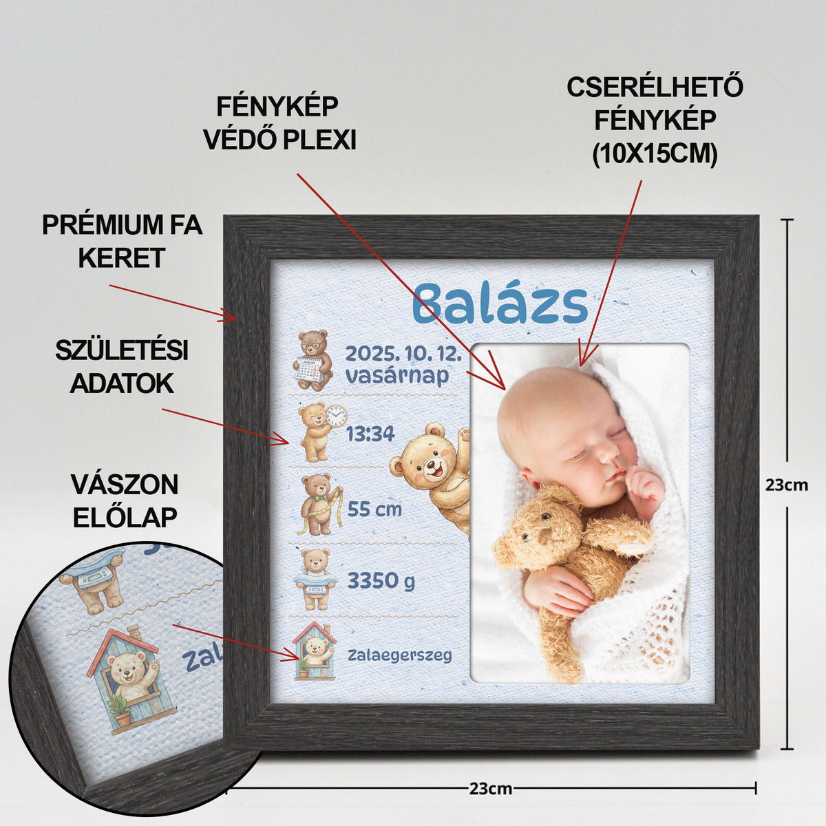 Baba képkeret születési adatokkal - Macikaland