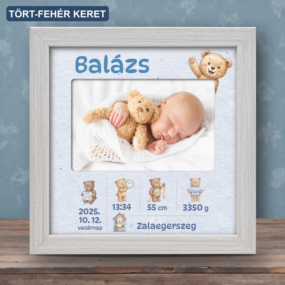 Baba képkeret születési adatokkal - Macikaland