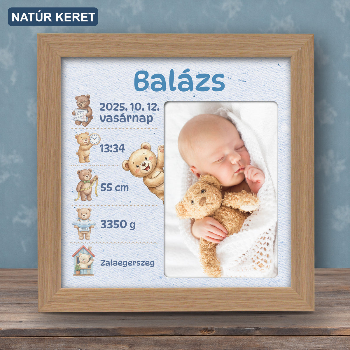 Baba képkeret születési adatokkal - Macikaland
