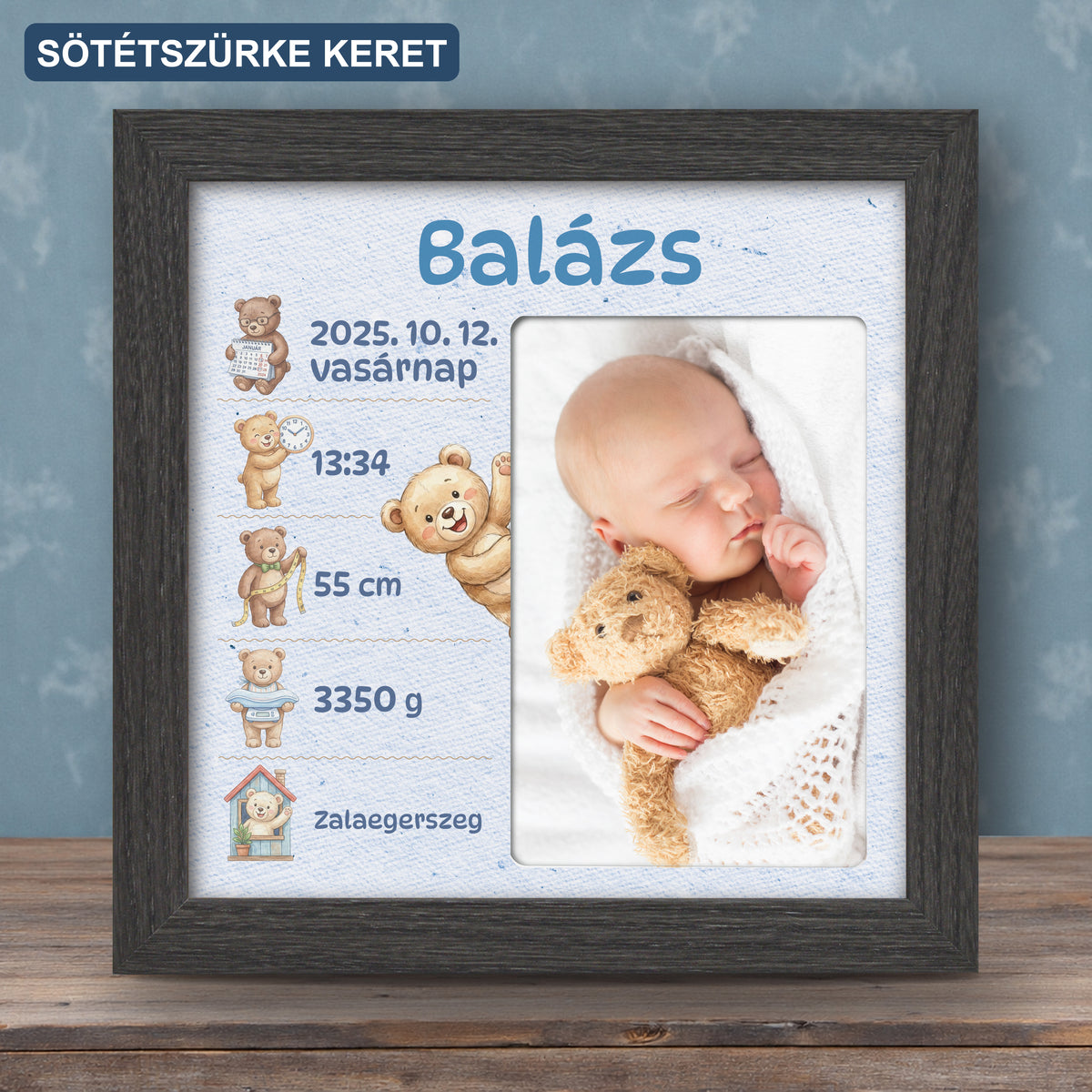 Baba képkeret születési adatokkal - Macikaland